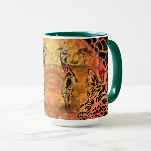 Afrikaans meisje en Giraffe - Vrienden - Kunstteke Mok (Voorkant rechts)