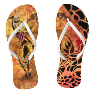 Afrikaans meisje en Giraffe - Vrienden - Kunstteke Teenslippers