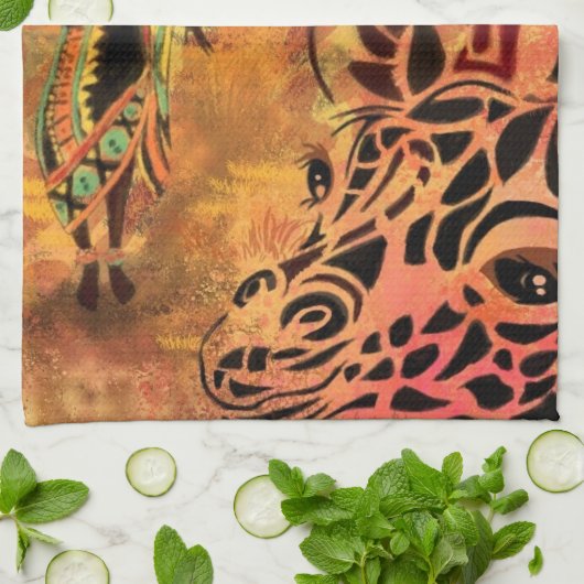 Afrikaans meisje en Giraffe - Vrienden - Kunstteke Theedoek (Gevouwen)