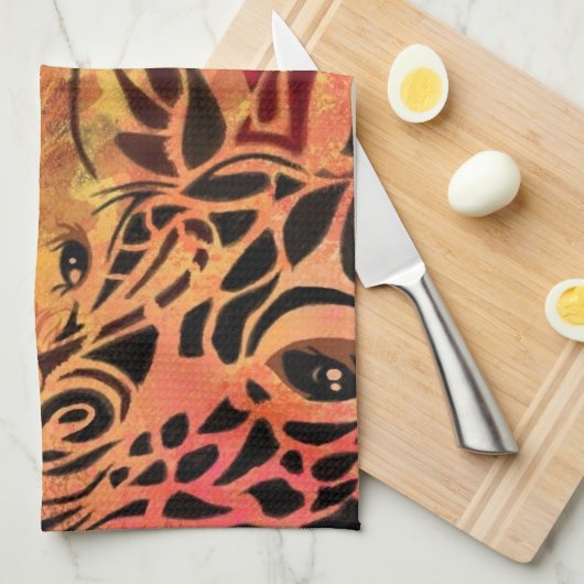 Afrikaans meisje en Giraffe - Vrienden - Kunstteke Theedoek (Quarter Fold)