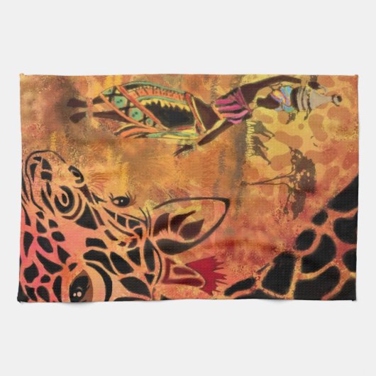 Afrikaans meisje en Giraffe - Vrienden - Kunstteke Theedoek (Horizontaal)