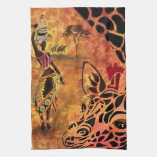 Afrikaans meisje en Giraffe - Vrienden - Kunstteke Theedoek