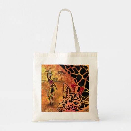 Afrikaans meisje en Giraffe - Vrienden - Kunstteke Tote Bag (Achterkant)