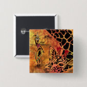 Afrikaans meisje en Giraffe - Vrienden - Kunstteke Vierkante Button 5,1 Cm (Voorkant /achterkant)