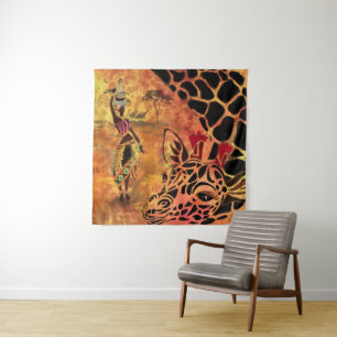 Afrikaans meisje en Giraffe - Vrienden - Kunstteke Wandkleed