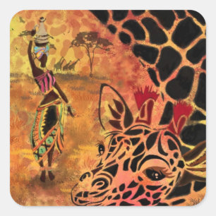 Afrikaans Meisje en Giraffe Vrienden Sticker