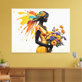 Afrikaans meisje etnische mode chrysant floraal canvas afdruk (Insitu (Woonkamer))