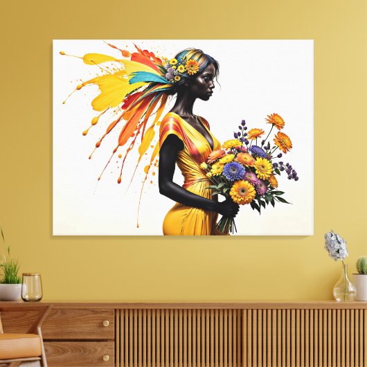 Afrikaans meisje etnische mode chrysant floraal canvas afdruk (Insitu (Woonkamer))