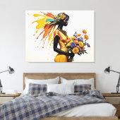 Afrikaans meisje etnische mode chrysant floraal canvas afdruk (Insitu (Slaapkamer))