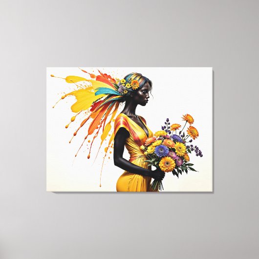 Afrikaans meisje etnische mode chrysant floraal canvas afdruk (Voorkant)