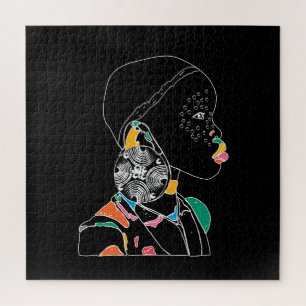 Afrikaans meisje lijnkunst kleurrijk legpuzzel