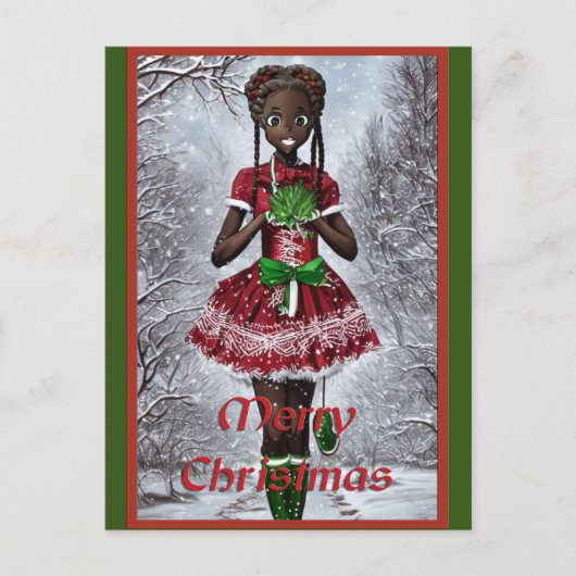 Afrikaans meisje met kerstjurk. feestdagenkaart (Voorkant)