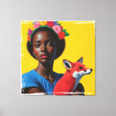 Afrikaans meisje & vos Portret Canvas Afdruk (Voorkant)