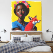 Afrikaans meisje & vos Portret Canvas Afdruk (Insitu (Slaapkamer))