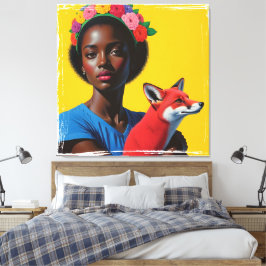 Afrikaans meisje & vos Portret Canvas Afdruk