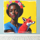 Afrikaans meisje & vos Portret Canvas Afdruk (Insitu (Houten vloer))