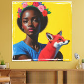 Afrikaans meisje & vos Portret Canvas Afdruk (Insitu (Woonkamer))