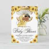 Afrikaans Meisje Zonnebloem Baby shower Uitnodigin Kaart (Staand voorkant)