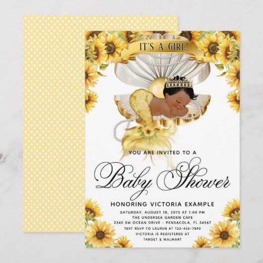 Afrikaans Meisje Zonnebloem Baby shower Uitnodigin Kaart (Voorkant / Achterkant)