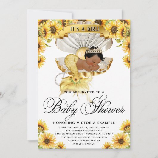 Afrikaans meisje zonnebloem babyshower uitnodiging (Voorkant)