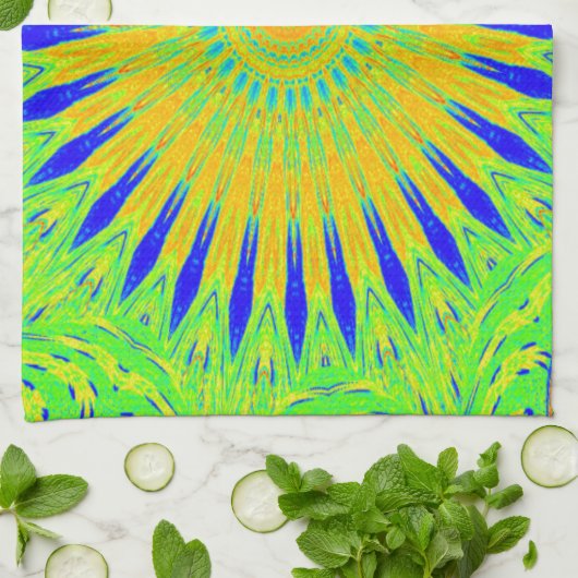 Afrikaans Motief Ontwerp in Groene en Gouden Kunst Theedoek (Gevouwen)