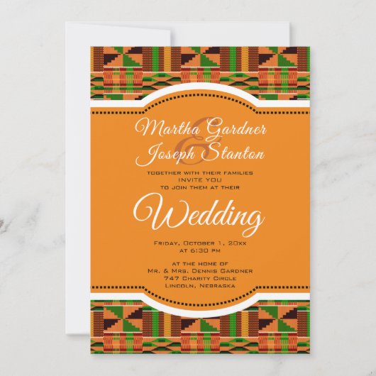 Afrikaans Oranje Klassiek Kente Cloth Wedding Kaart (Voorkant)