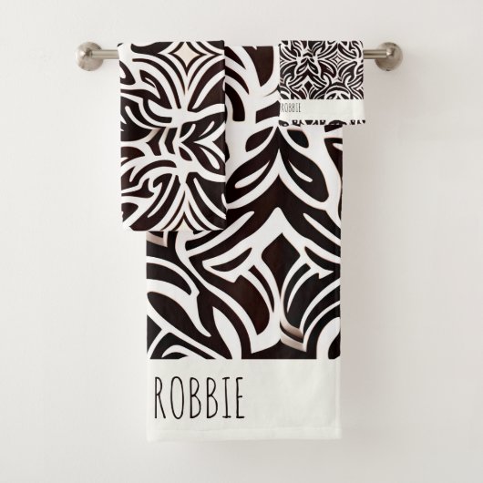 Afrikaans Ornament subtiel zwart wit patroon Bad Handdoek (Insitu)