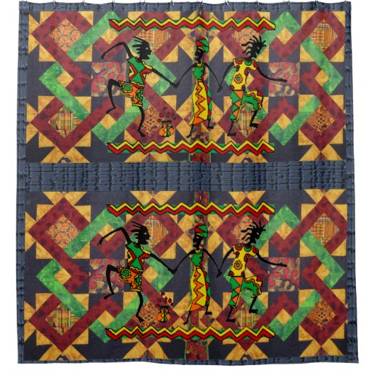 afrikaans rood - blauw - schoengordijn douchegordijn (Voorkant)