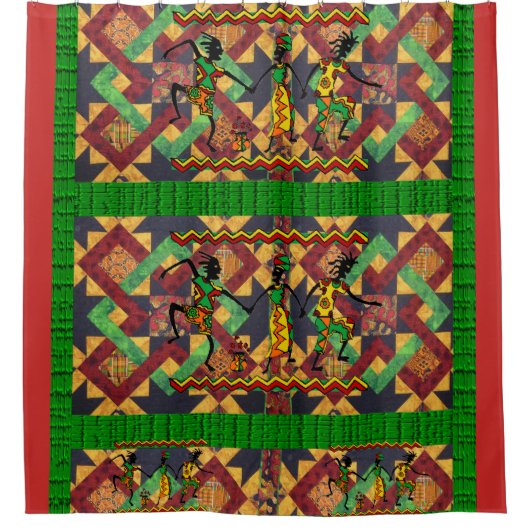 afrikaans rood - groen vierend douwergordijn douchegordijn (Voorkant)