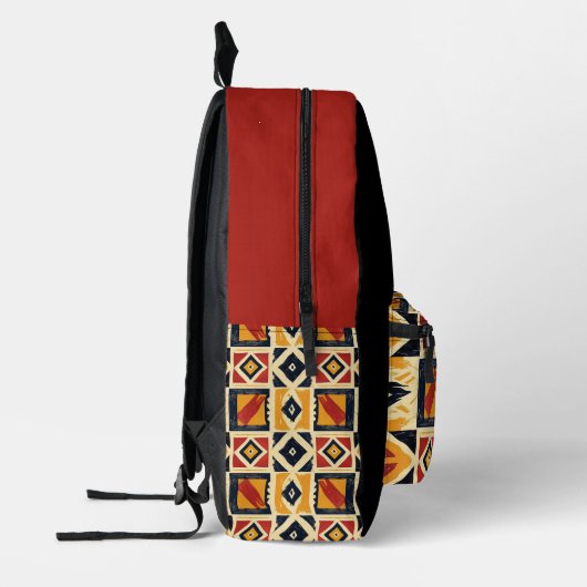 Afrikaans rood, zwart en goud bedrukte rugzak (Links)