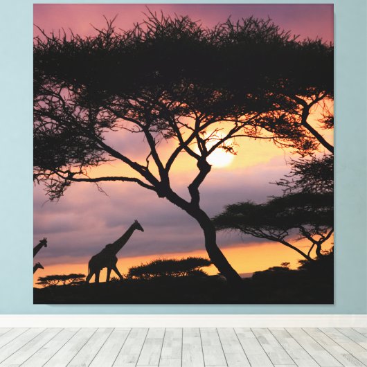 Afrikaans Safari Landschap op Sunset Canvas Print (Insitu (Houten vloer))