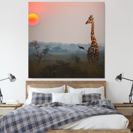 Afrikaans Safari landschap op zonsondergang Canvas Afdruk (Insitu (Slaapkamer))
