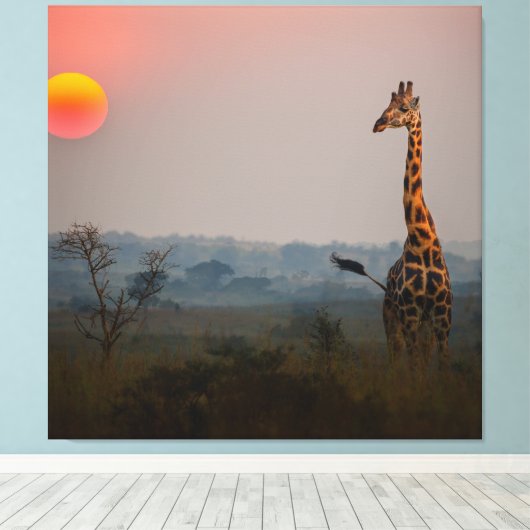 Afrikaans Safari landschap op zonsondergang Canvas Afdruk (Insitu (Houten vloer))