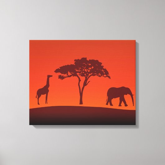 Afrikaans Safari Silhouet - 3 Panelen Canvas Print (Voorkant)