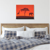 Afrikaans Safari Silhouet - 3 Panelen Canvas Print (Insitu (Slaapkamer))