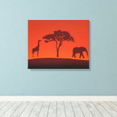 Afrikaans Safari Silhouet - 3 Panelen Canvas Print (Insitu (Houten vloer))