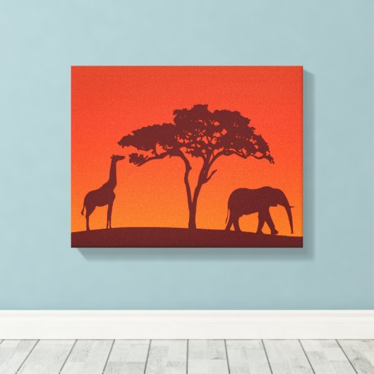 Afrikaans Safari Silhouet - Canvas Print (Insitu (Houten vloer))