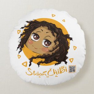 Afrikaans schattig chibi meisje rond kussen
