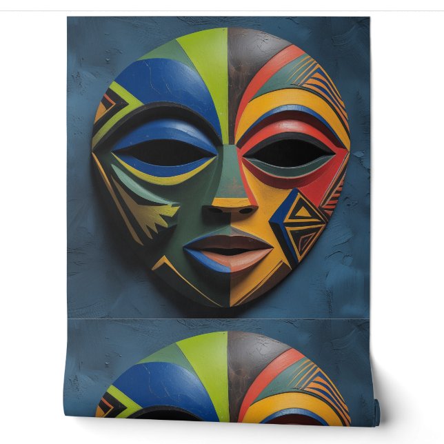 Afrikaans Stam Masker Cubisme Abstract Behang (Afrollen)
