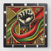 Afrikaans-thema vuistsymbool levendige kleuren vierkante klok (Voorkant)