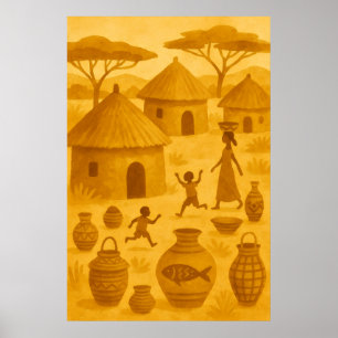 Afrikaans Traditioneel Dorp – Tribale Erfenis Poster