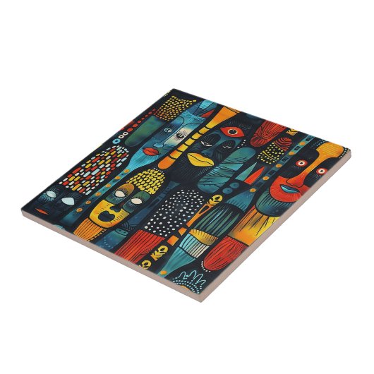 Afrikaans tribaal patroon met afgoden. tegeltje (Zijkant)