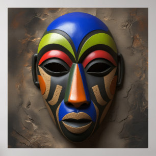 Afrikaans Tribal Masker Geometrische Symboliek Poster