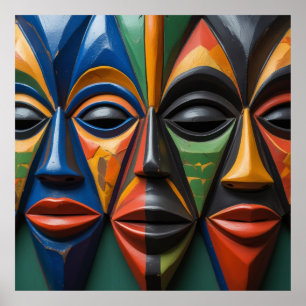 Afrikaans Tribal Masker Trio Dynamische Symmetrie Poster