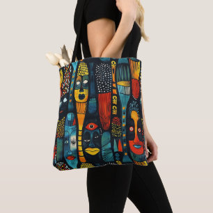 Afrikaans tribiaal patroon met afgodsbeelden. tote bag