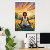 Afrikaans veld Yoga bij zonsondergang Poster (Thuiskantoor)