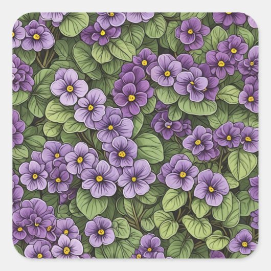 Afrikaans Violet bloemen patroon Vierkante Sticker (Voorkant)