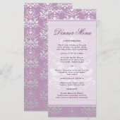 Afrikaans Violet & Zilver Damask Slim Dinner Menu (Voorkant / Achterkant)
