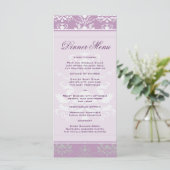 Afrikaans Violet & Zilver Damask Slim Dinner Menu (Staand voorkant)