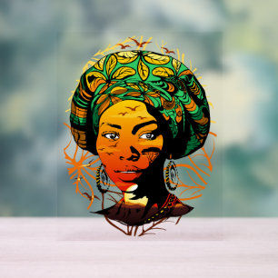 Afrikaans vrouwenportret met zonsondergang acryl bord